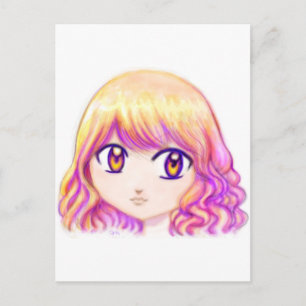 Cute Anime Girl With Colourful Hair Creative Manga Postcard