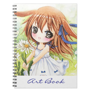 Cute anime girl with daisy - Notebook