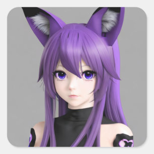 Cute Anime Girl with Fox Ears Square Sticker