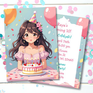 Cute Anime Girl's Birthday Party Invitation