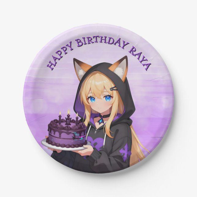 Cute Anime Girl's Birthday Party Paper Plate (Front)
