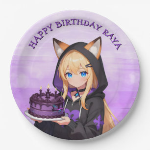 Cute Anime Girl's Birthday Party Paper Plate