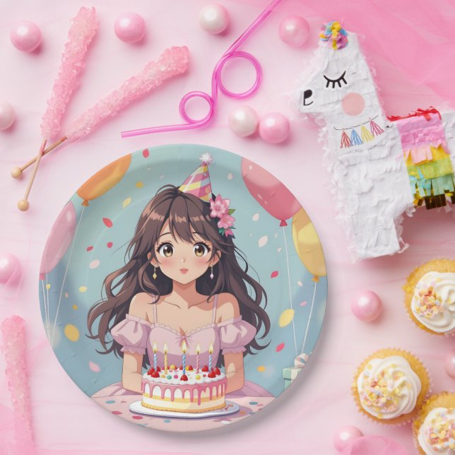 Cute Anime Girl's Birthday Party Paper Plate (Party)