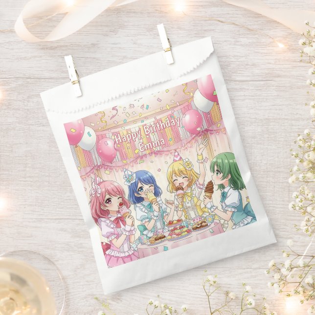 Cute Anime Girl's Ice Cream Birthday Party   Favour Bag (Clipped)