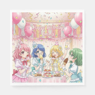 Cute Anime Girl's Ice Cream Birthday Party Napkin