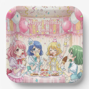 Cute Anime Girl's Ice Cream Birthday Party   Paper Plate