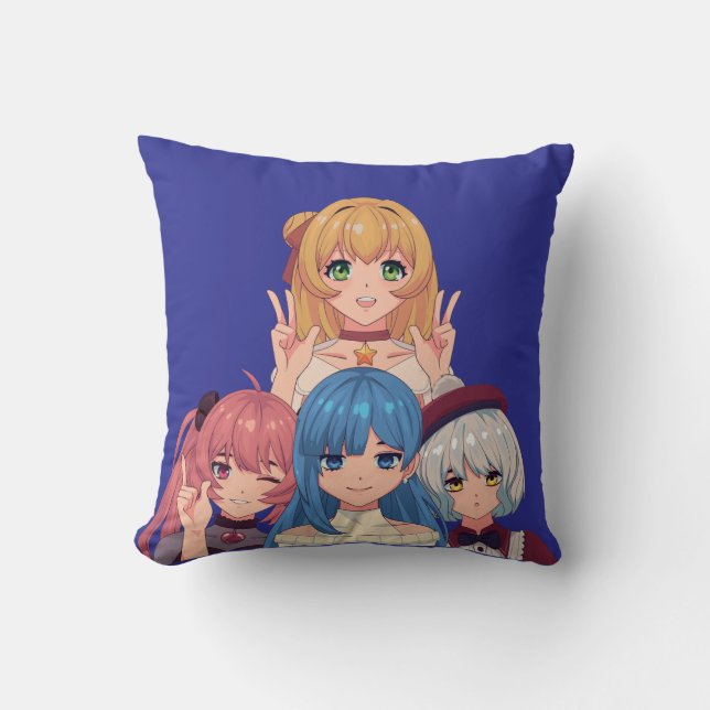 Cute Anime Girls Illustration Cushion (Front)