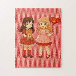 Cute anime girls Valentine's Day Jigsaw Puzzle