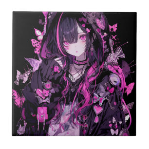 Cute Anime Goth Girl Ceramic Tile