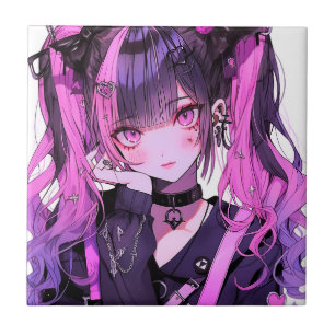 Cute Anime Goth Girl Ceramic Tile