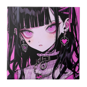 Cute Anime Goth Girl Ceramic Tile