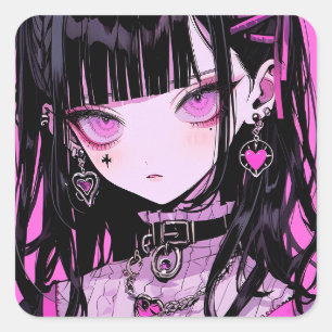 Cute Anime Goth Girl Square Sticker