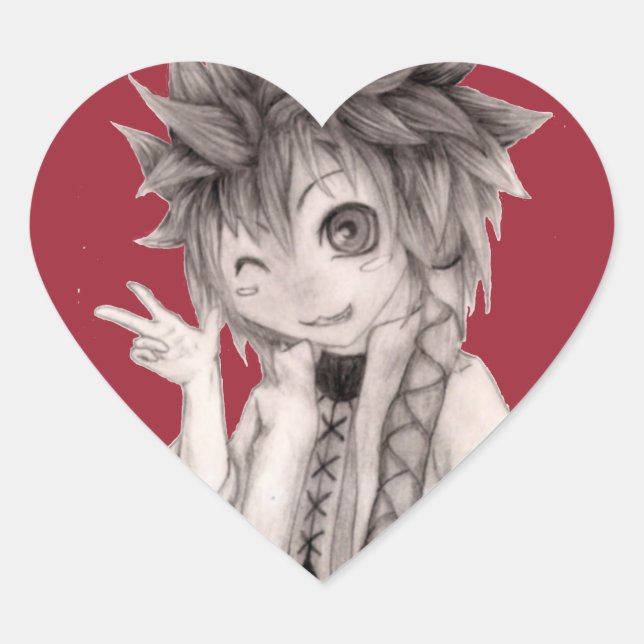 Cute Anime Guy, Original Drawing Heart Sticker (Front)