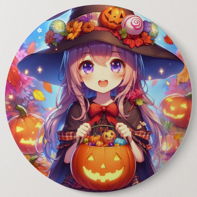 Cute Anime Halloween Witch 6 Cm Round Badge (Front)