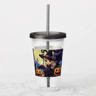 Cute Anime Halloween Witch Acrylic Tumbler
