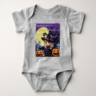 Cute Anime Halloween Witch Baby Bodysuit