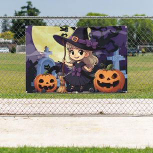 Cute Anime Halloween Witch Banner