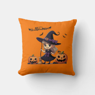 Cute, anime Halloween witch Cushion