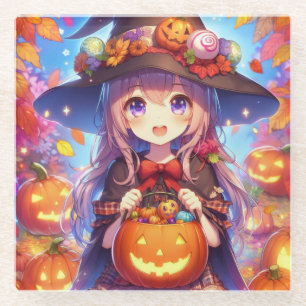 Cute Anime Halloween Witch Glass Coaster