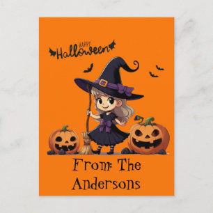Cute, anime Halloween witch Holiday Postcard
