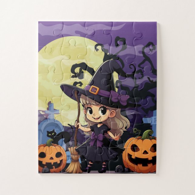 Cute Anime Halloween Witch Jigsaw Puzzle (Vertical)