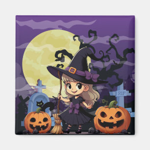 Cute Anime Halloween Witch Magnet