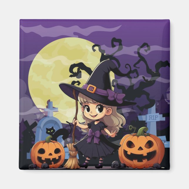 Cute Anime Halloween Witch Magnet (Front)