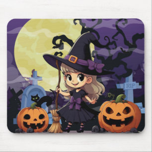Cute Anime Halloween Witch Mouse Pad