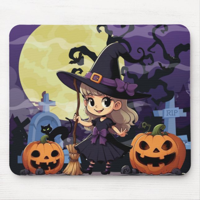 Cute Anime Halloween Witch Mouse Pad (Front)