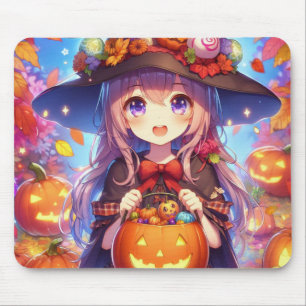 Cute Anime Halloween Witch Mouse Pad