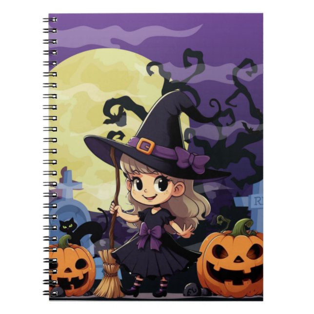 Cute Anime Halloween Witch Notebook (Front)