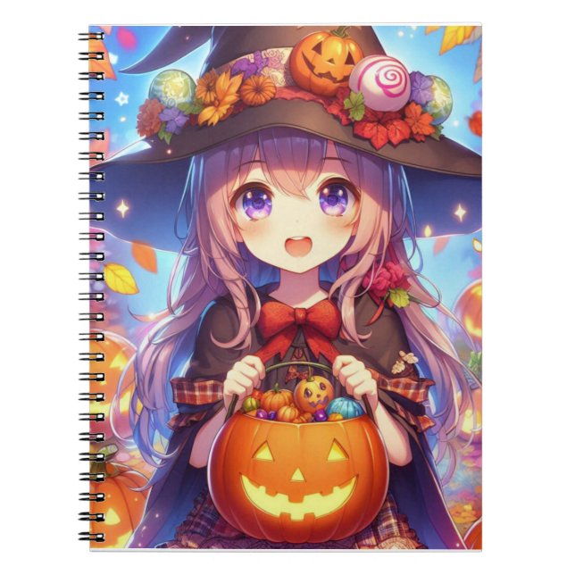 Cute Anime Halloween Witch Notebook (Front)