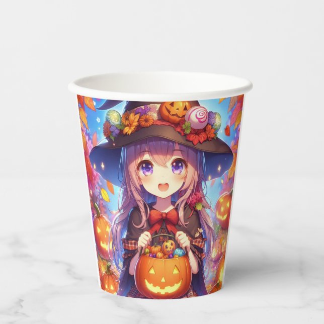 Cute Anime Halloween Witch Paper Cups (Front)