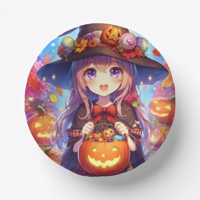 Cute Anime Halloween Witch Paper Plate (Front)
