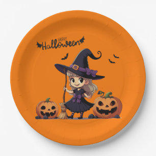 Cute, anime Halloween witch Paper Plate