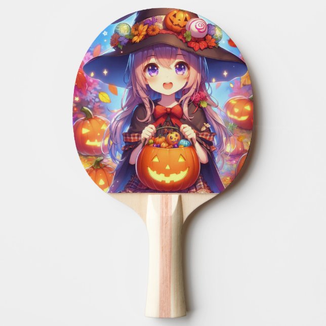 Cute Anime Halloween Witch Ping Pong Paddle (Front)