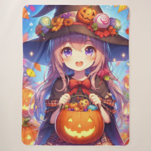 Cute Anime Halloween Witch Sherpa Blanket