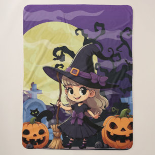 Cute Anime Halloween Witch Sherpa Blanket
