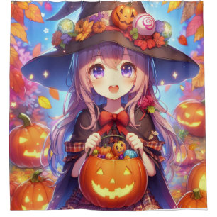 Cute Anime Halloween Witch Shower Curtain