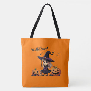 Cute, anime Halloween witch Tote Bag