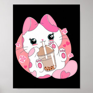 Cute Anime Kawaii Cat Boba Bubble Tea Girls Costum Poster