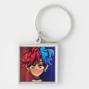 Cute anime keychain with colourful split-hair kid