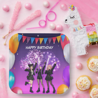 Cute Anime Kpop Idol Happy Birthday Party Paper Plate