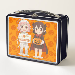 Cute anime mummy & vampire girls metal lunch box