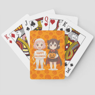 Cute anime mummy & vampire girls playing cards