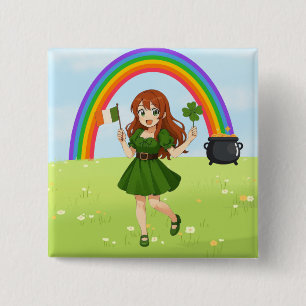 Cute anime redhead Saint Patrick's Day 15 Cm Square Badge