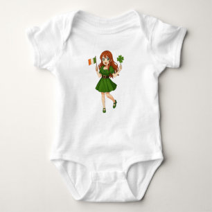 Cute anime redhead Saint Patrick's Day Baby Bodysuit