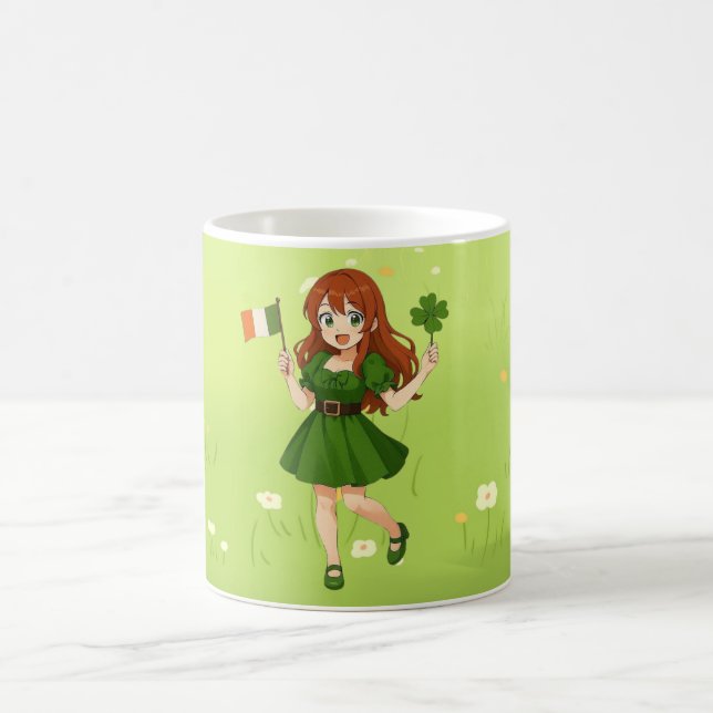 Cute anime redhead Saint Patrick's Day   Coffee Mug (Center)
