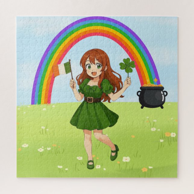 Cute anime redhead Saint Patrick's Day   Jigsaw Puzzle (Vertical)