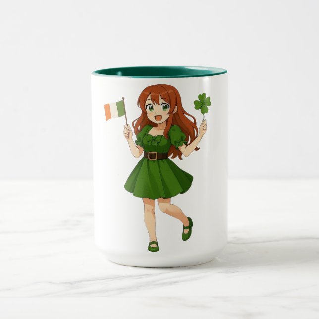 Cute anime redhead Saint Patrick's Day   Mug (Center)